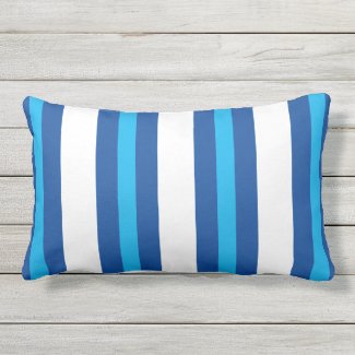 Bold Blue and White Striped Lumbar Outdoor Pillow