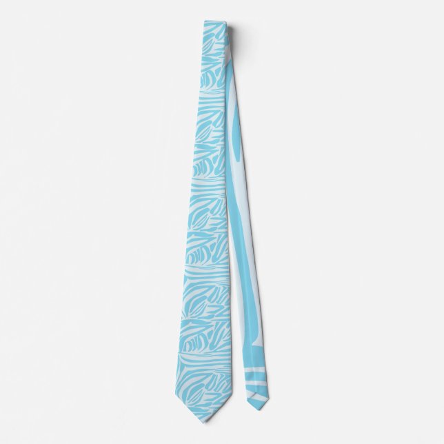 Bold Blue and White Zebra Print Neck Tie (Front)