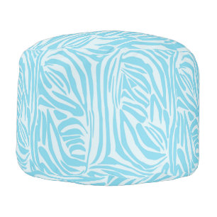Bold Blue and White Zebra Print Pouf