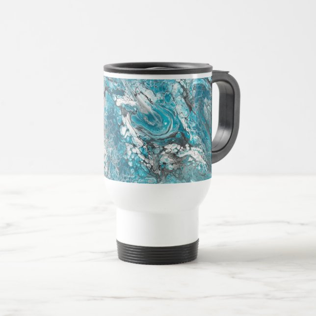 Bold Blue & Black Abstract Travel Mug (Front Right)