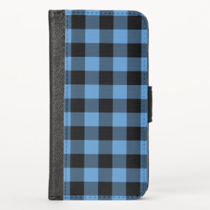 Bold Blue Black Buffalo Check Pattern iPhone XS Wallet Case