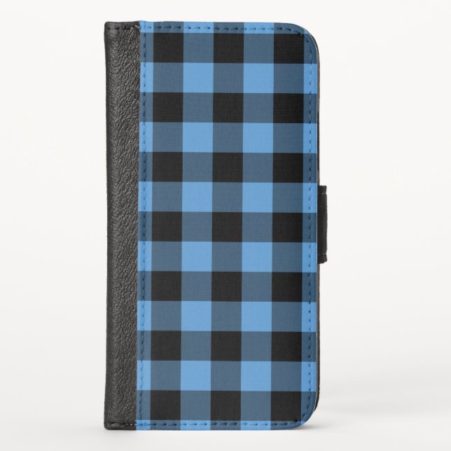 Bold Blue Black Buffalo Check Pattern iPhone Wallet Case (Front)