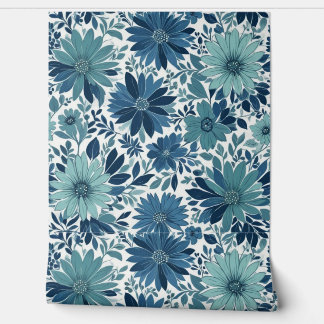 Bold Blue Botanical Floral Pattern Wallpaper