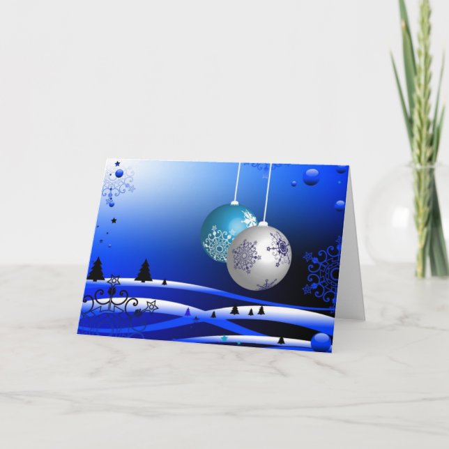 Bold Blue Christmas Ornaments Holiday Card (Front)