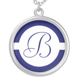 Bold Blue Circle Monogram Silver Plated Necklace