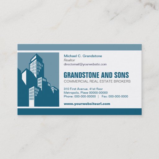 Customizable Bold Blue Commercial Real Estate Business Card Template