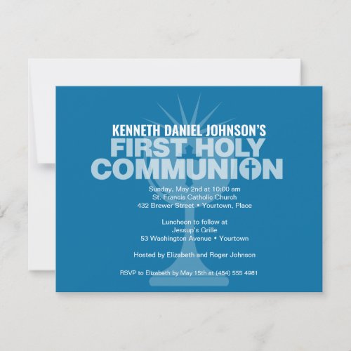 Bold Blue Communion Cup First Holy Communion Invitation