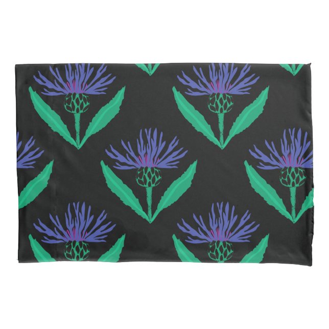 Bold blue cornflower on black pillow case (Front)