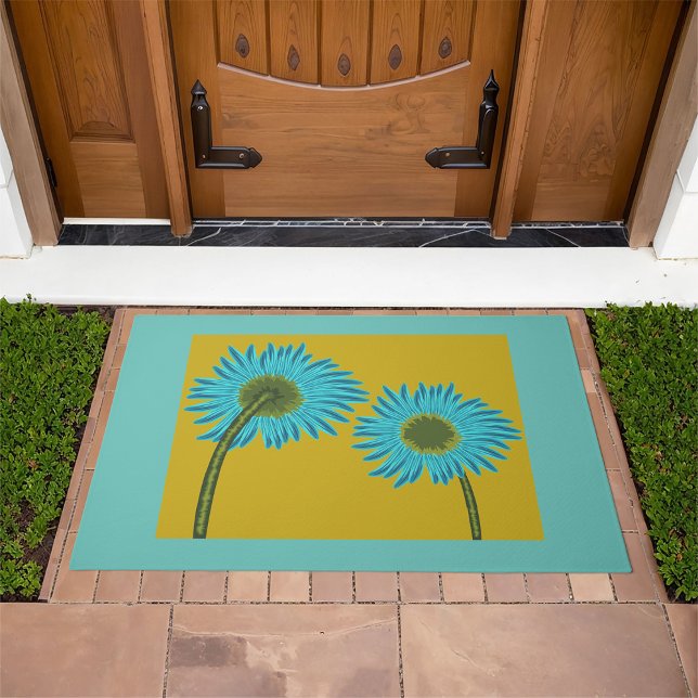 Bold Blue Daisy Art on Mustard Yellow Background  Doormat (Creator Uploaded)
