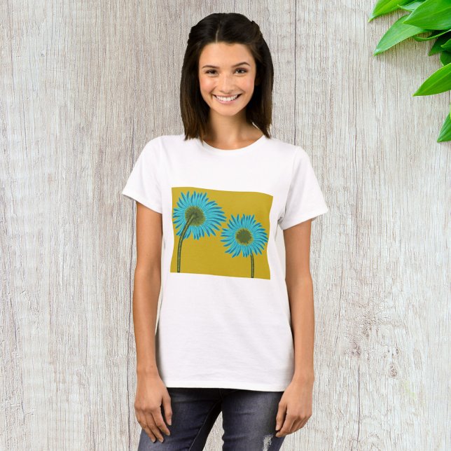 Bold Blue Daisy Art on Mustard Yellow Background  T-Shirt (Creator Uploaded)