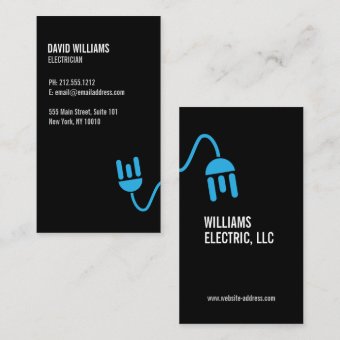 BOLD BLUE ELECTRICIAN LOGO MODERN BUSINESS CARD | Zazzle