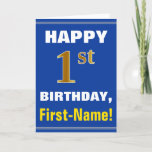 [ Thumbnail: Bold, Blue, Faux Gold 1st Birthday W/ Name Card ]