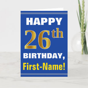 Bold, Blue, Faux Gold 26th Birthday w/ Name Card