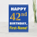 [ Thumbnail: Bold, Blue, Faux Gold 42nd Birthday W/ Name Card ]