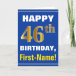 [ Thumbnail: Bold, Blue, Faux Gold 46th Birthday W/ Name Card ]