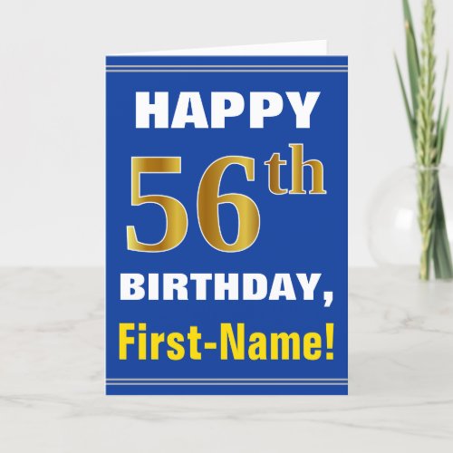 Bold Blue Faux Gold 56th Birthday w Name Card