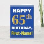 [ Thumbnail: Bold, Blue, Faux Gold 65th Birthday W/ Name Card ]