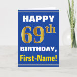 [ Thumbnail: Bold, Blue, Faux Gold 69th Birthday W/ Name Card ]