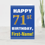 [ Thumbnail: Bold, Blue, Faux Gold 71st Birthday W/ Name Card ]
