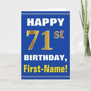 Bold, Blue, Faux Gold 71st Birthday w/ Name Card