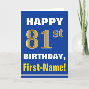 Bold, Blue, Faux Gold 81st Birthday w/ Name Card