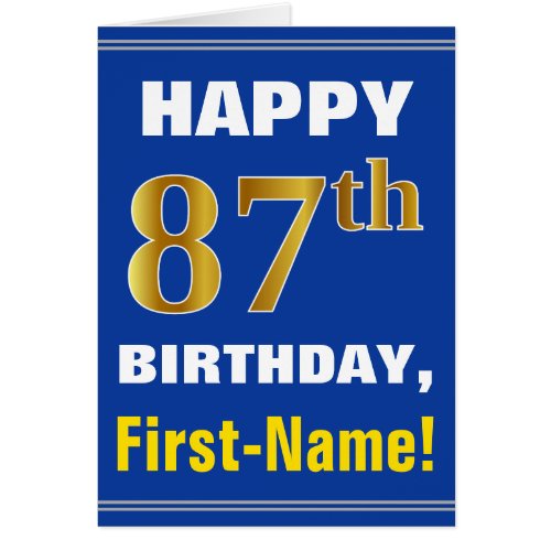 Bold Blue Faux Gold 87th Birthday w Name Card