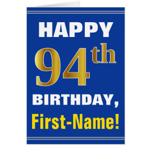 Bold, Blue, Faux Gold 94th Birthday w/ Name Card
