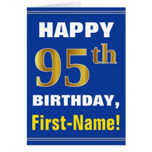 Bold, Blue, Faux Gold 95th Birthday w/ Name Card
