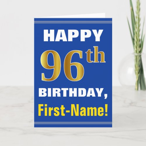 Bold Blue Faux Gold 96th Birthday w Name Card