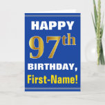 [ Thumbnail: Bold, Blue, Faux Gold 97th Birthday W/ Name Card ]