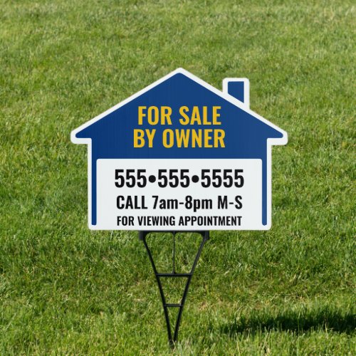 Bold Blue Gold 3 Color House for Sale by Owner Sign