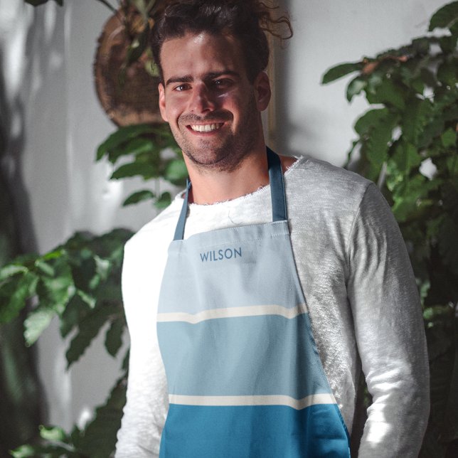 Bold Blue Gradient Stripe Monogram  Apron (Creator Uploaded)