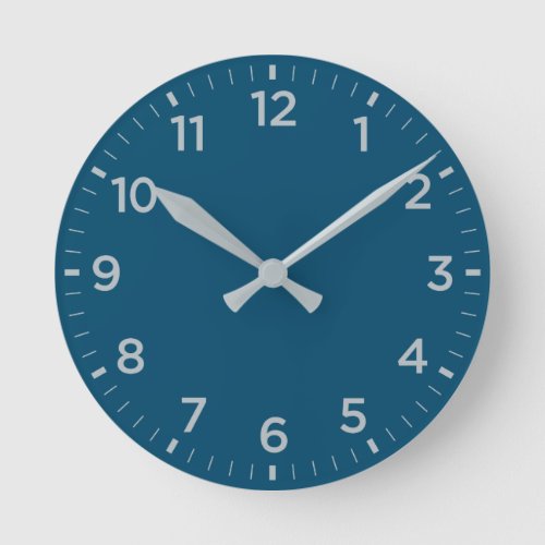 Bold Blue Gray Gloss Minimalist Round Wall Clock