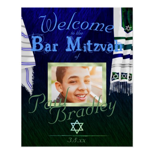 Bold Blue  Green Bar Mitzvah Prayer Tallit Poster