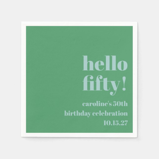 Bold Blue Green Cute Modern Custom 50th Birthday Napkins (Front)