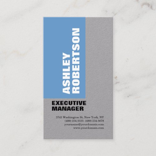 Bold Blue Grey Modern Professional Minimalist Business Card