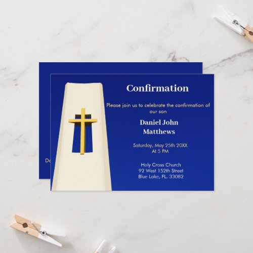 Bold Blue Holy Cross Confirmation Invitation