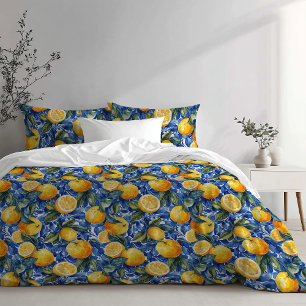 Bold Blue Italian Positano Lemon Duvet Cover