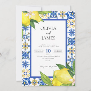 Bold Blue Italian Positano Lemon Invitation