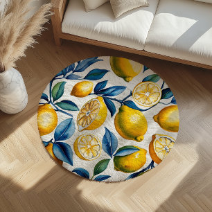 Bold Blue Italian Positano Lemon Outdoor Rug