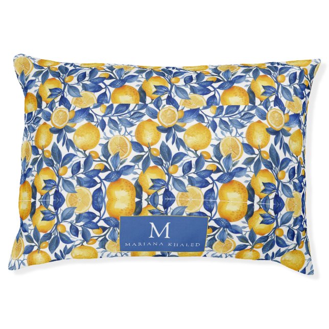 Bold Blue Italian Positano Lemon Pet Bed (Front)