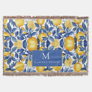 Bold Blue Italian Positano Lemon Throw Blanket