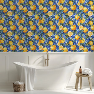 Bold Blue Italian Positano Lemon Wallpaper
