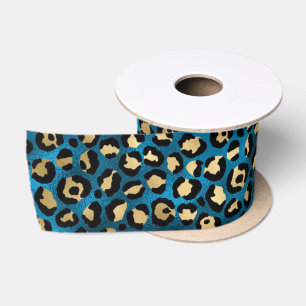 Bold Blue Leopard Print Glam Animal Pattern Satin Ribbon