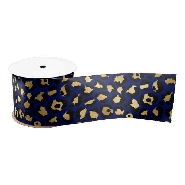 Bold Blue Leopard Print | Glam Animal Pattern Satin Ribbon (Spool)