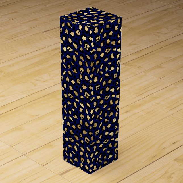 Bold Blue Leopard Print | Glam Animal Pattern Wine Box (Front)