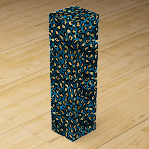 Bold Blue Leopard Print Glam Animal Pattern Wine Box