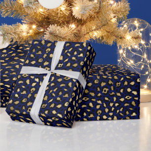 Bold Blue Leopard Print   Glam Animal Pattern Wrapping Paper