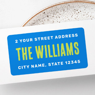Bold blue lime green white return address label