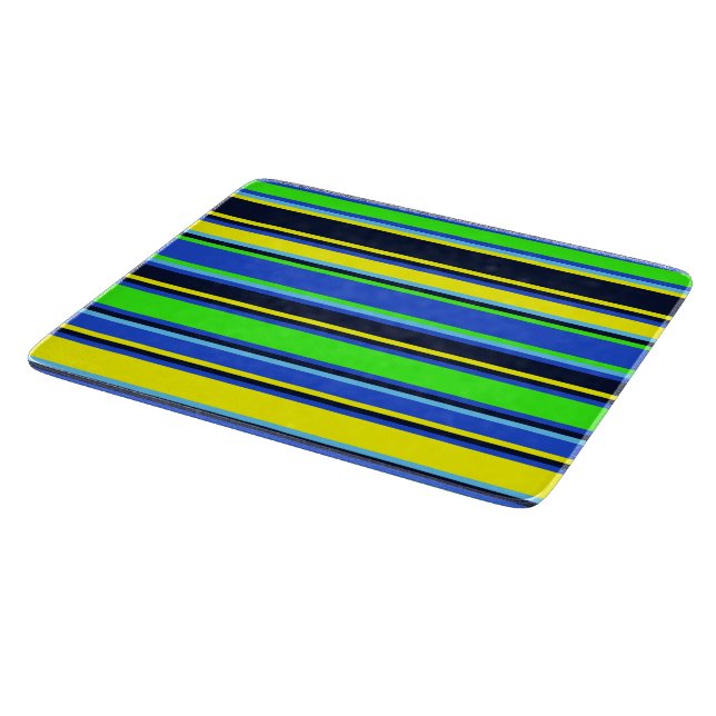 Bold Blue, Lime, & Yellow Striped Cutting Board (Corner)